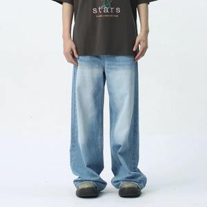 กางเกงยีนส์ขาสั้นของผู้ชายกางเกงคาร์โก้ทรงตรงเข้ารูปผ้าฝ้ายฟอกสีอ่อนสีฟ้าสำหรับผู้ชาย - Product Image 3