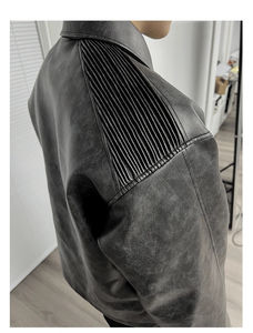 Chaquetas de moto de cuero originales en blanco liso gris Vintage de alta calidad para hombre 2025 - Product Image 3