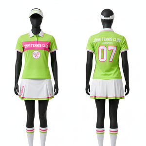 Uniforme de Tenis para Mujer, 180 GSM, Tela de Poliéster que Absorbe la Humedad, Color Verde Azulado, Blanco, Amarillo Neón, Panel Diagonal, Logotipo Personalizado por Sublimación - Product Image 5