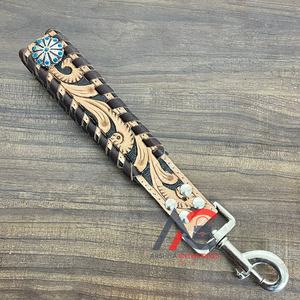 Customized Factory Wholesale Hand Tooled Genuine Leather With Flower Concho Pet Training Traffic Lead Dog Accessory for Walking - Product Image 1