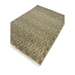 Alfombra de Lana Anudada a Mano Erbe Green con Patrón Geométrico para Sala de Estar, Pasillo, Modelo GS-1515, Hecha a Mano para Adolescentes - Product Image 2