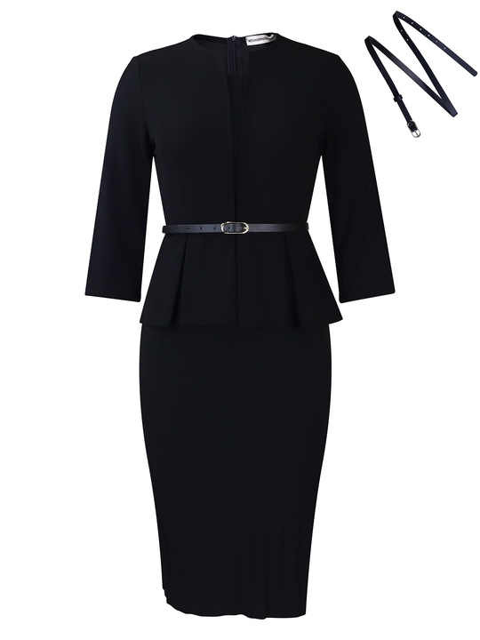 open lace back dress Women's Luxe Trumpet Long Sleeved Polyester Spandex Ankle Length Dress S/M/L/Customize Black Mean Blvd Black / S