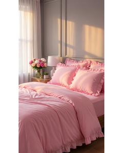 Luxury Woven Ruffled Solid Cooling Poly-Cotton Duvet Cover Set 4 Piece <b>Queen</b> <b>Size</b> Shabby Chic Frill Fitted Hotel Home & Hospital - Product Image 2