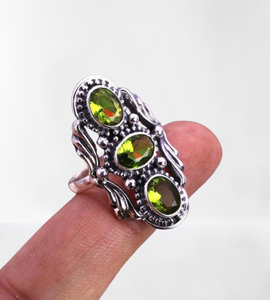 Anillo de Compromiso de Plata de Ley 925 con Peridoto de Corte Ovalado, Plata Maciza, Piedra Preciosa Natural, Joyería Hecha a Mano, Estilo Moderno para Fiestas - Product Image 1