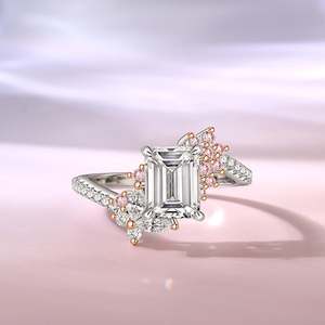 Jeulia 18K Gold Plated Sterling <b>Silver</b> <b>Emerald</b> Cut Bypass Flower Butterfly Engagement <b>Ring</b> - Product Image 5