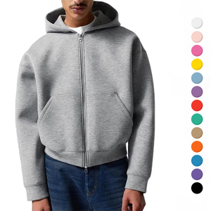 Logo de broderie personnalisé hommes lavé à l'acide surdimensionné sweats à capuche zippés Streetwear Vintage poids lourd vierge fermeture éclair sweats à capuche courts pour hommes - Product Image 2