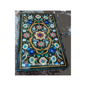 Plateau de table à manger rectangulaire en marbre noir incrusté, design indien, surface brillante de haute qualité, 20 mm d'épaisseur, meuble durable pour la maison - Product Image 1