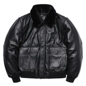 Veste de pilote à col montant en cuir de mouton véritable pour homme, tissu en toile, manteau de moto chaud et respirant pour l'hiver - Product Image 3