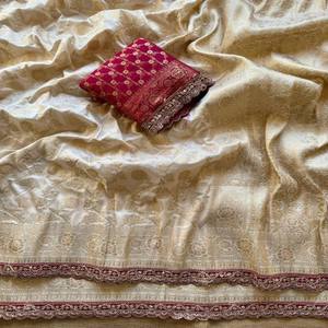 VASTRA COTTAGE Premium Pure Viscose Nylon Dola Silk Saree Heavy Jaal Border Rich Pallu Hand Dyed With Contrast Blouse - Product Image 2