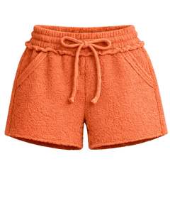 Pantalones Cortos de Sherpa Color Naranja Óxido para Mujer, Cómodos, Suaves, de Felpa, para Estar en Casa, Cintura Elástica con Cordón, Casuales, para Invierno - Product Image 1