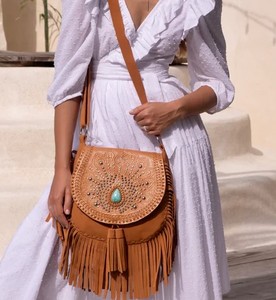 Hand-tooled and Hand-painted <b>Peacock</b> Design on Flap with Two Front Tassels and an Invisible Magnet to Secure Closed - Product Image 6
