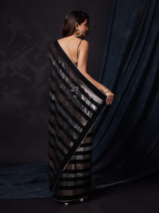 Sari de fête en mousseline de soie tendance pour femmes, style séquence, travail, non cousu, avec chemisier (K1111), noir, pour l'hiver, l'été, les mariages - Product Image 4