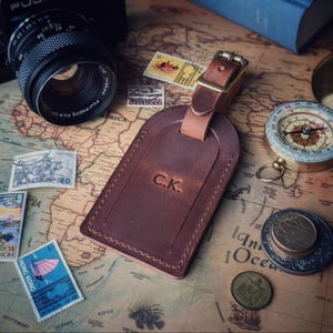 Accessoires de voyage faits à la main marron étiquettes de bagage en cuir cadeau personnalisé faveur cadeau pour homme pour lui LLT-0044 - Product Image 1