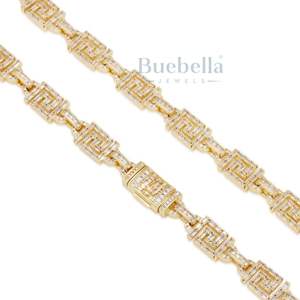 14K oro blanco y Plata de Ley 925 10mm Iced Greek Key Hip Hop Chain para hombres Moissanite Jewelry - Product Image 3