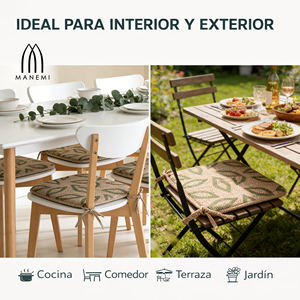 Cuscino per Sedia Idrorepellente 40x40x2 cm 100% Poliestere con Motivo Vegetale, Cinghie di Fissaggio, Facile da Pulire, Per Tutte le Stagioni, Uso Interno/Esterno - Product Image 2