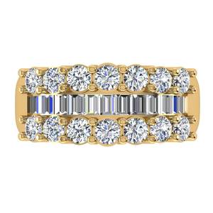 Bague de luxe à trois rangs de diamants ronds et baguettes en or 10 carats, pierre de laboratoire, bague statement pour femmes, bijoux fins - Product Image 1