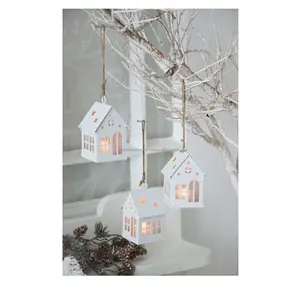 GALVANIZED CHRISTMAS VILLAGE LANTERN HOME & PARTY DECORATIVE CANDLE LANTERN