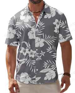 Camisa de playa de manga corta de algodón 100% informal para hombre, estampado 3D de plantas tropicales, estilo de moda transpirable - Product Image 3