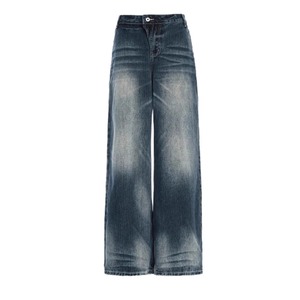 Denim de gran tamaño Nuevos Pantalones vaqueros de pierna recta casuales de moda para mujer con cordón de mezclilla lavada, versátil - Product Image 5