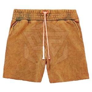 Shorts vintage délavés à l'acide pour hommes, polyester/coton délavé, motif personnalisé, look tendance, bord brut, design uni, teinture unie - Product Image 6