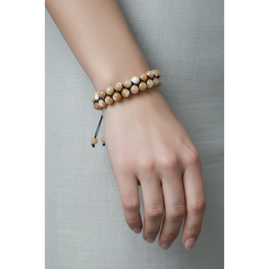 Bracelet en pierre naturelle macramé double rangée 8 mm en nacre - Product Image 2