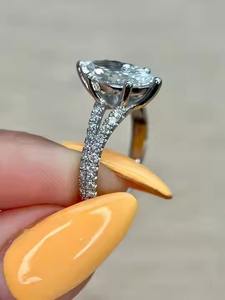 IGI CERTIFICADO Marquesa Forma E VVS2 Anillo de compromiso de diamante cultivado en laboratorio Oro blanco de 14K, vástago dividido 6 puntas Anillo increíble - Product Image 2