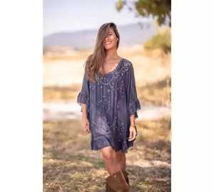 ชุดเดรสมิดิปักสไตล์โบฮีเมียนของผู้หญิงชุดทำงานเซ็กซี่เสื้อผ้าชายหาดครึ่งแขนเสื้อลำลองซักได้พิมพ์ลายขนาดฟรีไซส์ - Product Image 1