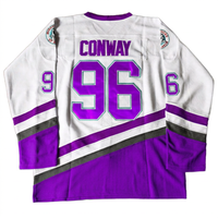 Maillot de hockey sur glace personnalisé Mighty Ducks Conway 96, imprimé, pour homme, blanc, bleu sarcelle, marron, manches longues, en sergé, anti-humidité