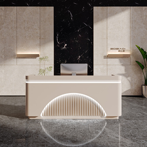 Modern Hotel Wood Reception Desk LED Counter Multifunctional Storage Salon Beauty <b>Nail</b> Modeling Front Desk - Product Image 5