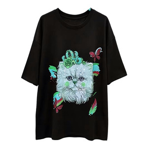 T-shirt personnalisé pour femme à imprimé graphique, manches courtes, coupe classique, col rond, jersey en polyester et coton, décontracté, été - Product Image 4