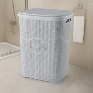 Asude Plastik ASD040 Modern Knit Style 65-Liter <b>Laundry</b> <b>Hamper</b> <b>Lid</b> Side Handles Storage Basket Bedroom Bathroom Clothes Home Use - Product Image 5