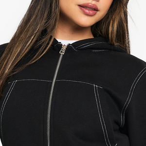 High Quality Women Hoodie With <b>Cropped</b> <b>Zip</b> <b>Up</b> Closure With Contrasting Stitching Detail Full Sleeves Design for Bulk Buyers 2026 - Product Image 2