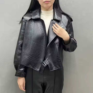 Veste en cuir de vache véritable noir unisexe avec ceinture à motif, imperméable et respirante - Product Image 6