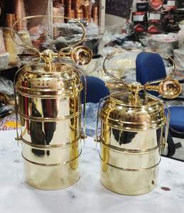 Decorative brass tiffin <b>box</b> with antique royal finish suitable for gifting during anniversaries or festive occasions in India - Product Image 2