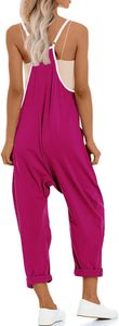 Women Solid Color Spaghetti Strap <b>Jumpsuit</b> Loose Fit Cotton Breathable Casual Spring Summer Ankle Length <b>With</b> <b>Pockets</b> - Product Image 3