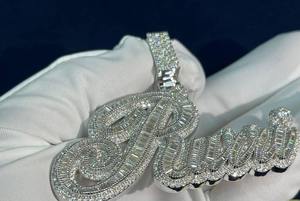 Moissanite blanco redondo y forma de baguette colgante de litro personalizado Moissanite colgante de plata esterlina colgante de HIP HOP - Product Image 3