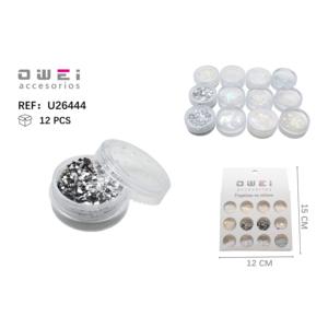 Paquete de 12 pegatinas de formas coloridas para decoración de uñas, caja pequeña, calcomanías reflectantes transparentes plateadas - Product Image 1