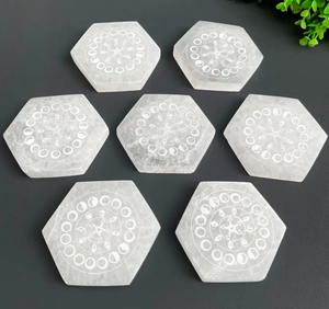 Vente en gros de disque de nettoyage en sélénite de gypse plaque de sélénite gravée plaques de chargement en sélénite disque de méditation - Product Image 6