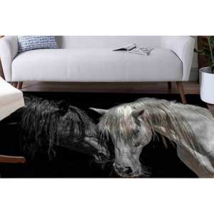 Tapis pour chevaux noir et blanc : Décoration animale style ferme, lavable en machine, tapis fin non tissé - Product Image 5