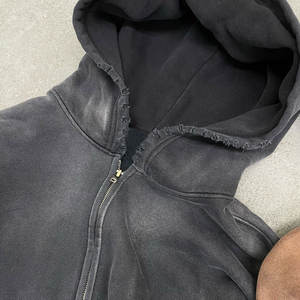 Venta al por mayor de algodón mezclado piedra lavada peso pesado Zip up con capucha hombres invierno Vintage Sun Faded Hoodie - Product Image 5