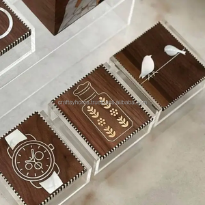 Quality Handicrafts Acrylic 4 Boxes Set With Wood Mop Inlay Lid Resin Container Set Home Decorative Dessert Storage Kitchenware - Product Image 6