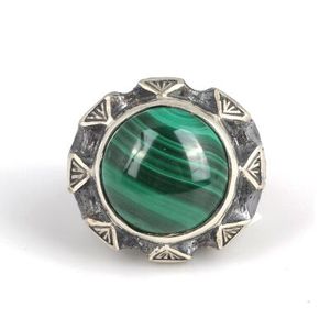 Bague pour homme en argent sterling 925 avec pierre de malachite ronde, design stylo, plaqué or 14 carats, rhodié, bijoux à porter au quotidien - Product Image 2