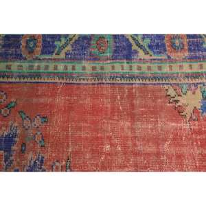 Alfombra de lana turca vintage de 2,3x5,2 pies, rectángulo clásico de área grande con patrón de retazos en azul naranja para dormitorio con respaldo de látex - Product Image 5