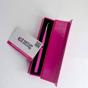 Pince à épiler en acier inoxydable GETUP BROSONS IMPEX, pointe lisse rose, 45 degrés, droite, longue, prise en main parfaite, 10 mm, logo personnalisé - Product Image 2