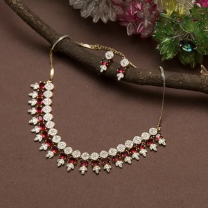 Conjunto de collar de plata de calidad superior melocotón Zirconia americana cúbica chapado en oro rosa forma personalizada joyería de moda mujeres bodas - Product Image 3