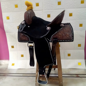 Selle de course de baril de cheval Western en cuir avec coutures buck - Product Image 1