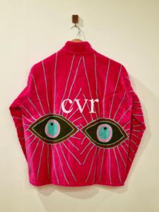 Chaqueta Rosa con Cuello Mandarín Bordado, Manga Larga, Estilo Bohemio, Patrón Geométrico de Ojos, Talla Grande, Ropa Exterior para Mujer, Otoño - Product Image 2