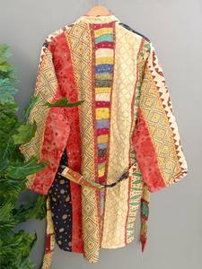 Chaquetas Kantha de algodón de retazos hechas a mano para mujer, abrigo de invierno acolchado Vintage largo, cierre de cinturón, tamaño libre, nuevo diseño de tendencia - Product Image 4