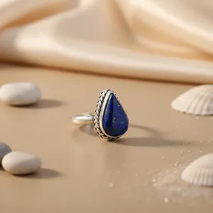 แหวนเงินแท้ 925 ประดับลาพิส ลาซูลี รูปทรงหยดน้ำ สำหรับผู้หญิง - เสริมลุคแฟชั่น - Product Image 1
