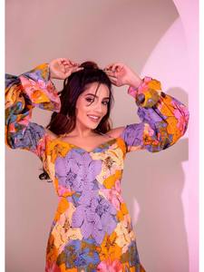 Robe de soirée pour femme en coton indien fait à la main Robe de mariée d'été élégante Motif floral Vente de cadeaux personnalisés naturels! - Product Image 4